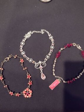 Silver-Tone Pendant Necklace with Pink Accents